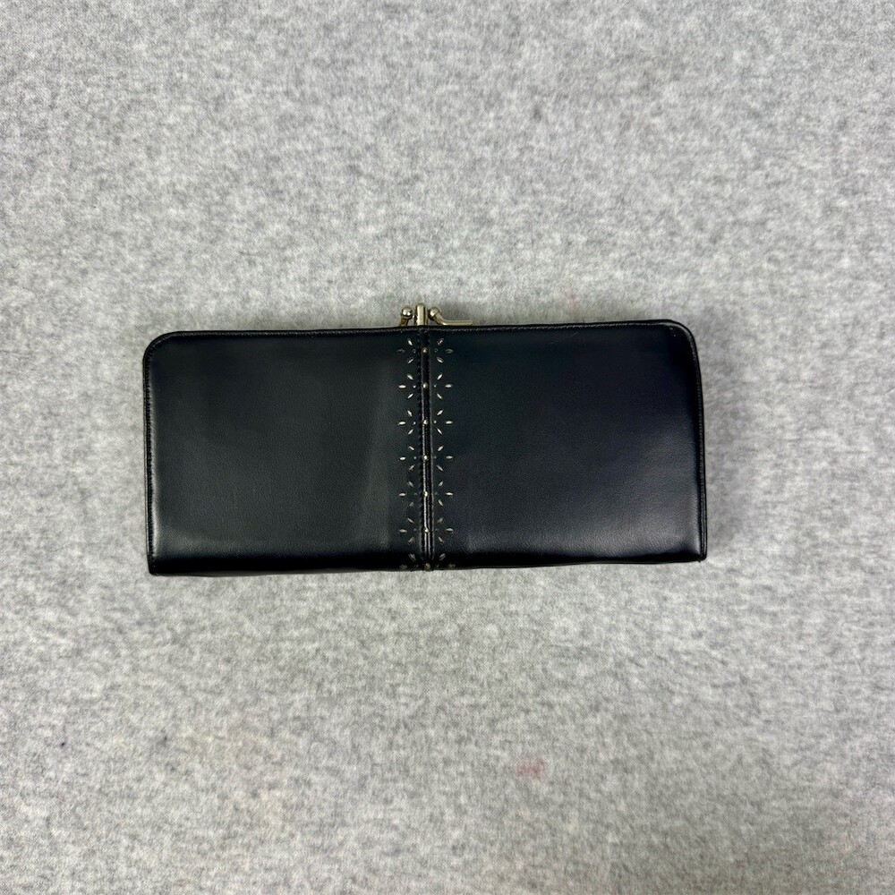 Vintage Baronet Black Leather Wallet with Stitch Cutout Detail